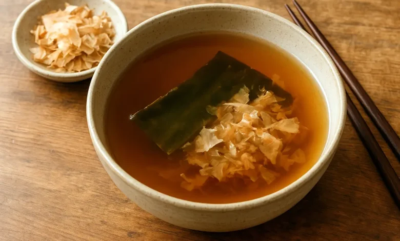 Dashi clasic din alge kombu și flgi de pește (katsuobushi)