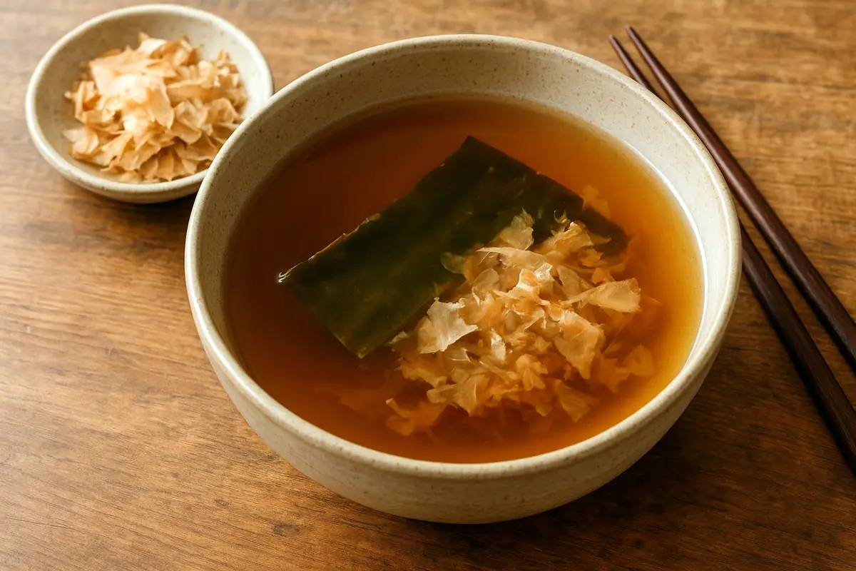Dashi clasic din alge kombu și flgi de pește (katsuobushi)