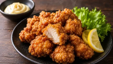 Un pui karaage corect marinat, prăjit de două ori la temperaturi diferite
