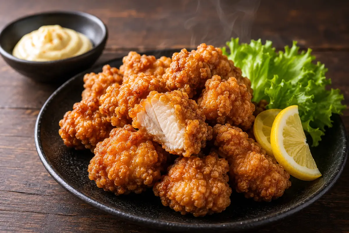 Un pui karaage corect marinat, prăjit de două ori la temperaturi diferite